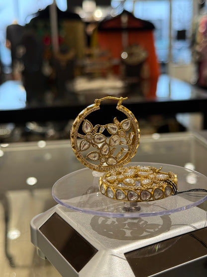 Radiant Kundan Golden-Silver Hoops