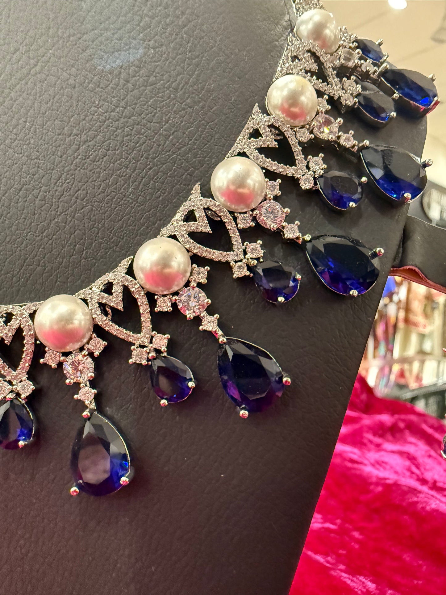 Royal Blue Pearl Statement Necklace Set