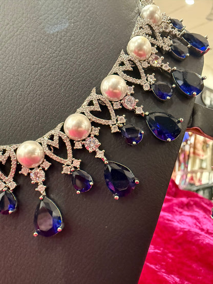 Royal Blue Pearl Statement Necklace Set