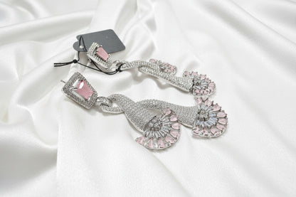 Elegant Pink American Diamond Drop Earrings