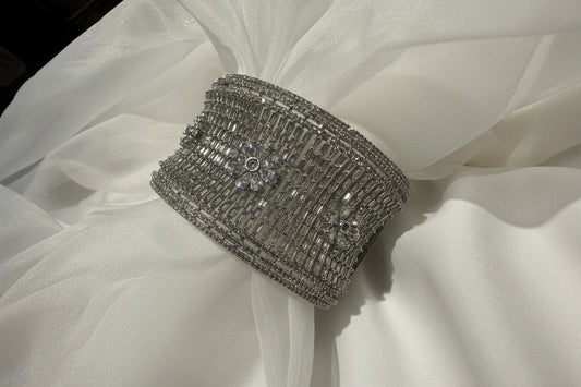 Silver Crystal Floral Baguette Bangle