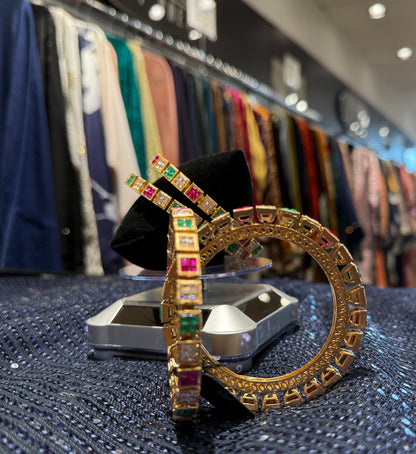 Elegant Gold-Tone Kundan Bangles – Multi-Stone Beauty