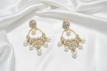 Gold Kundan Pearl Drop Statement Earrings