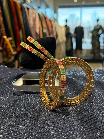 Elegant Gold-Tone Kundan Bangles – Multi-Stone Beauty