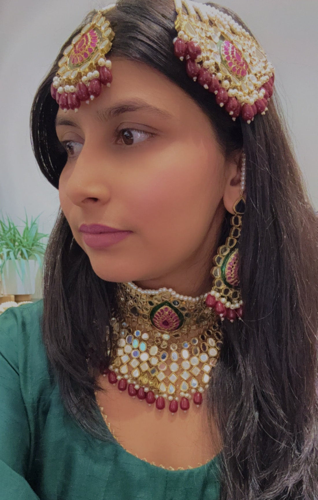 Royal Red Kundan Pearl Bridal Jewelry Set