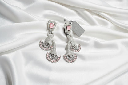 Elegant Pink American Diamond Drop Earrings