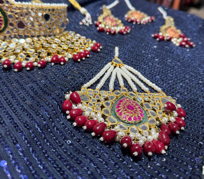 Royal Red Kundan Pearl Bridal Jewelry Set