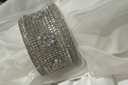 Silver Crystal Floral Baguette Bangle