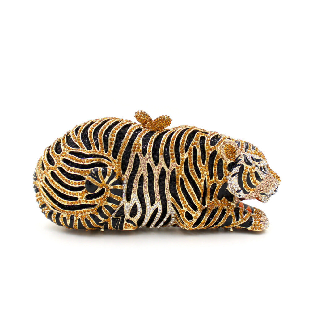 Tiger Rhinestone Metal Crystal Evening Bag