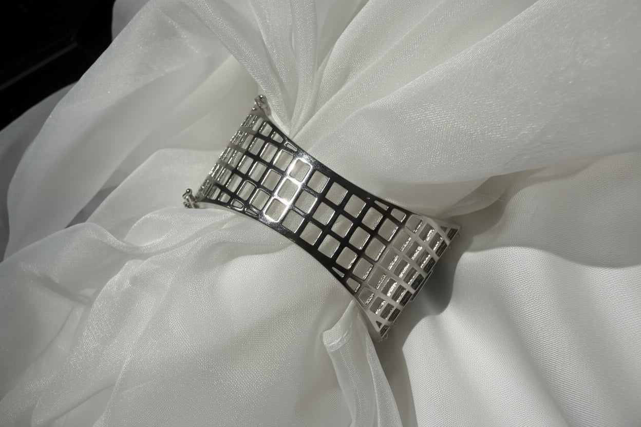 Silver Crystal Floral Baguette Bangle