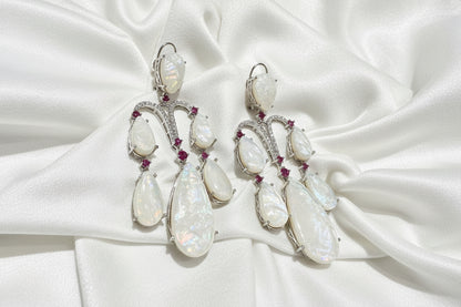 Moonstone Drop Earrings with Pink Accents