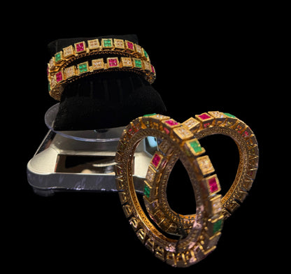 Elegant Gold-Tone Kundan Bangles – Multi-Stone Beauty