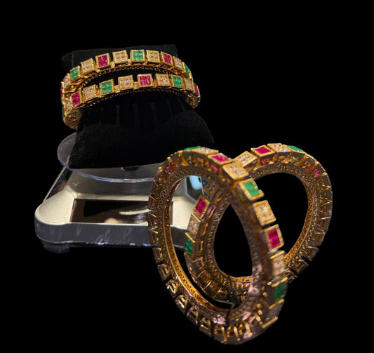 Elegant Gold-Tone Kundan Bangles – Multi-Stone Beauty
