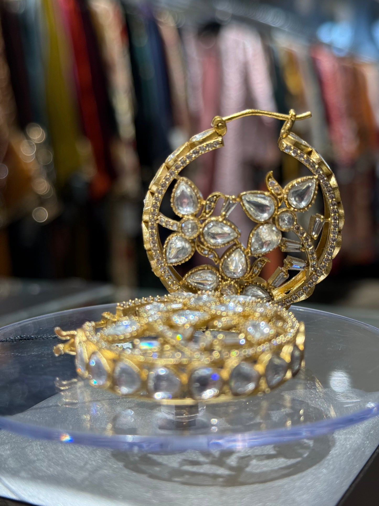 Radiant Kundan Golden-Silver Hoops