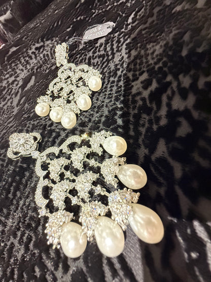 Pearl Drop Crystal Chandelier Earrings