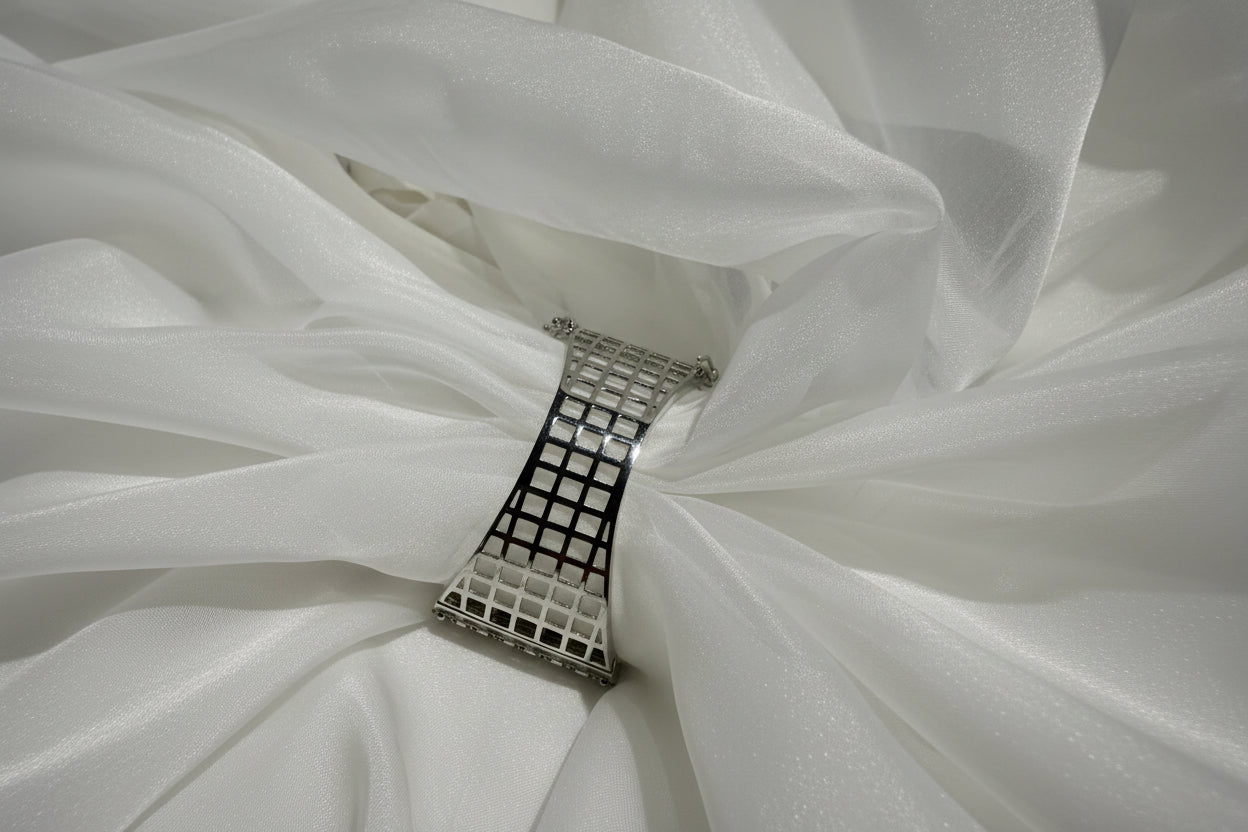 Silver Crystal Floral Cuff Bracelet