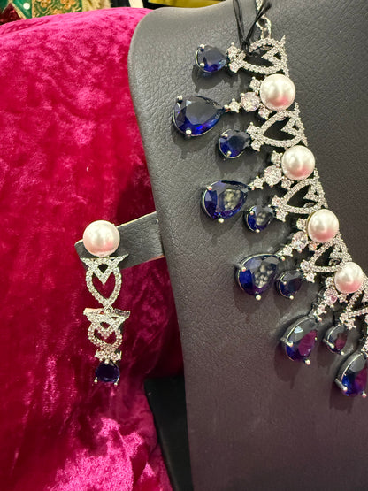 Royal Blue Pearl Statement Necklace Set