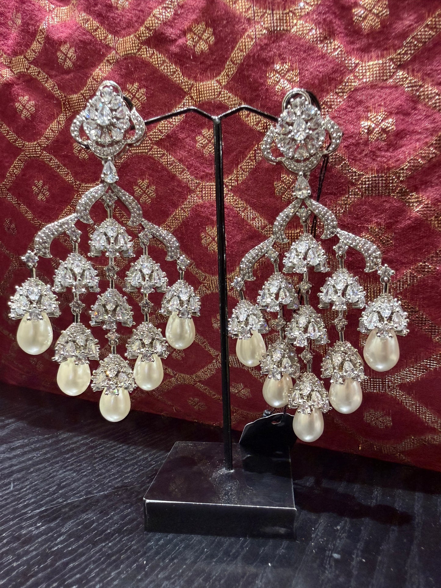 Pearl Drop Crystal Chandelier Earrings