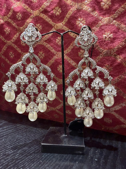 Pearl Drop Crystal Chandelier Earrings