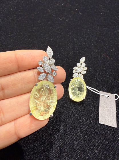 Yellow Gemstone & Diamond Drop Earrings