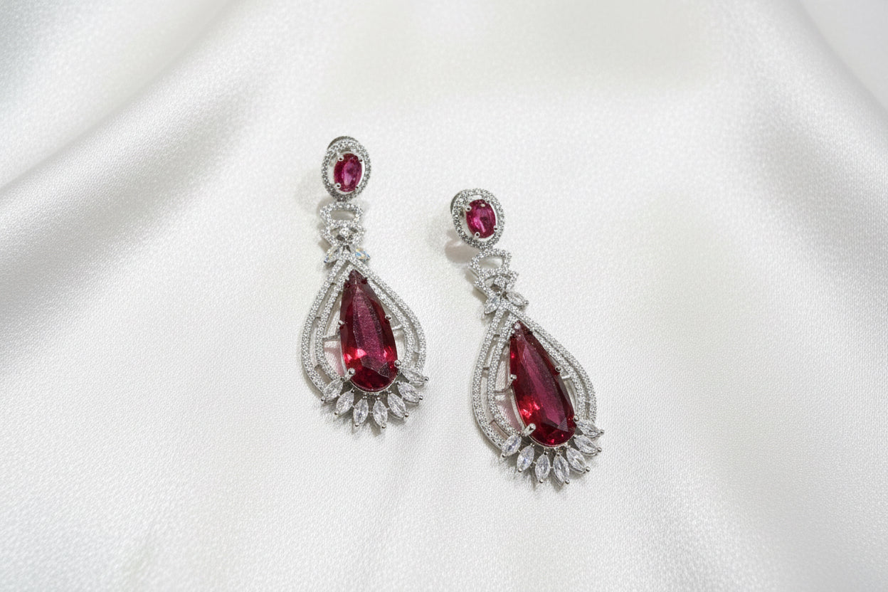 Ruby Crystal Teardrop Statement Earrings