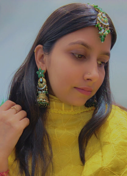 Regal Charm Green Tikka and Jhumka Set