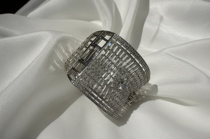 Silver Crystal Floral Baguette Bangle