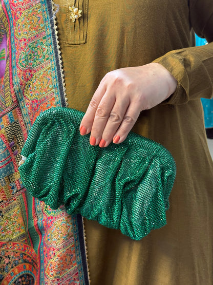 Emerald Green Sparkle Crystal Clutch