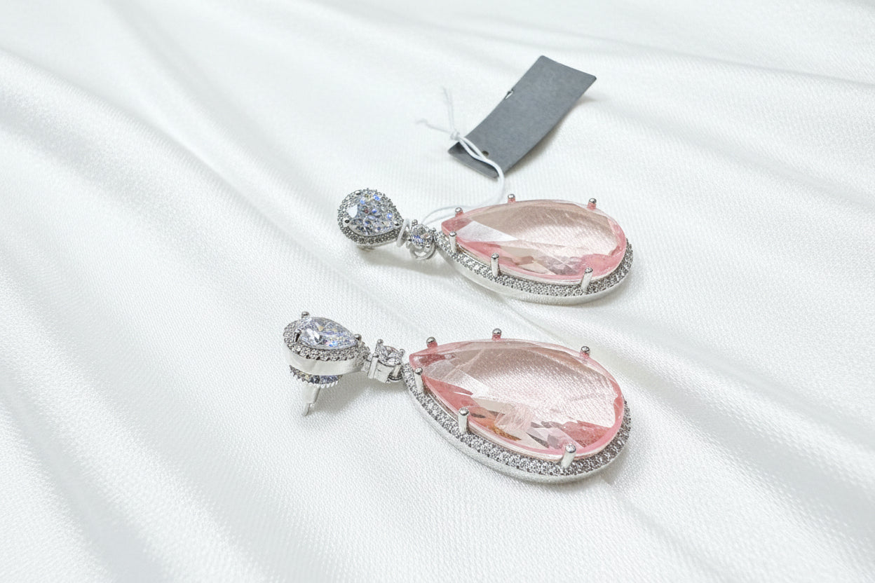 Peach Morganite & Diamond Drop Earrings