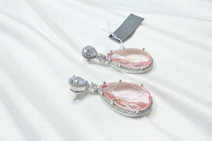 Peach Morganite & Diamond Drop Earrings