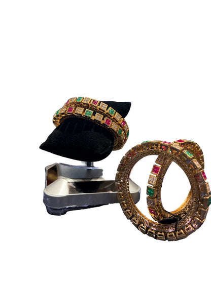 Elegant Gold-Tone Kundan Bangles – Multi-Stone Beauty