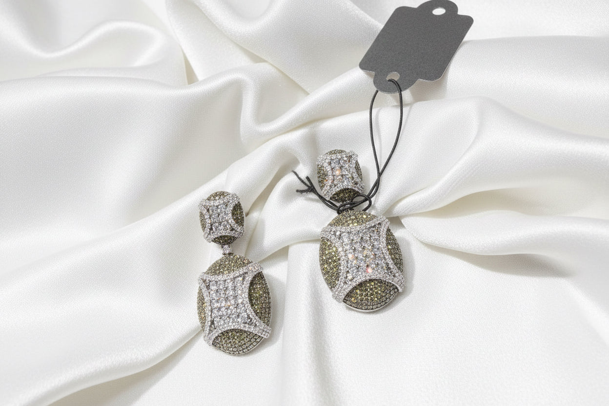 White and Green Stone Drop Earrings