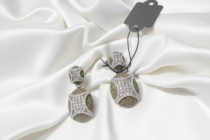 White and Green Stone Drop Earrings