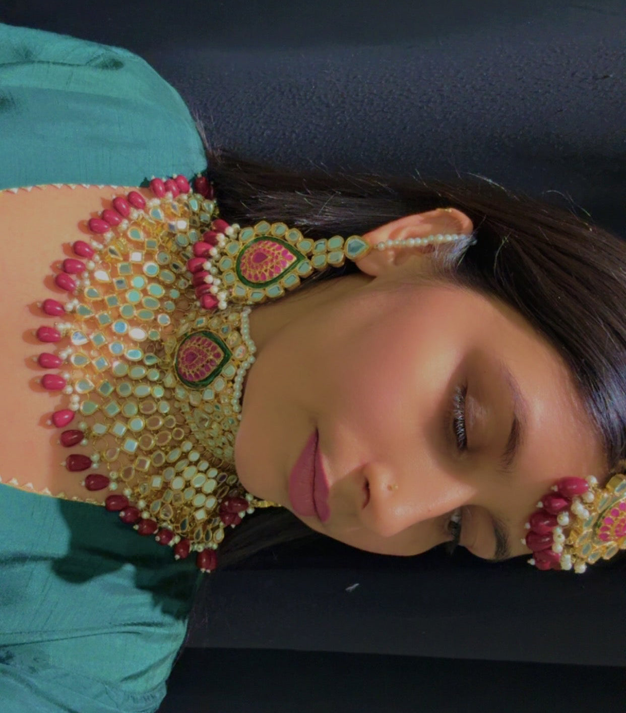 Royal Red Kundan Pearl Bridal Jewelry Set