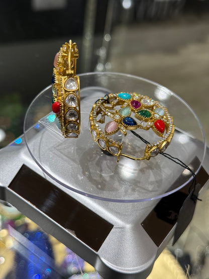 Multicolor Stone Gold Hoop Earrings