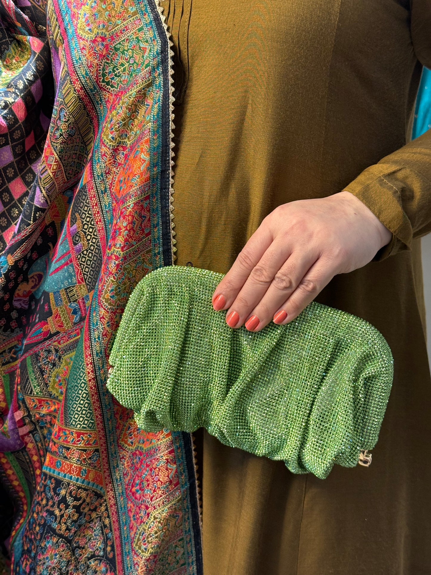 Emerald Sparkle Crystal Clutch