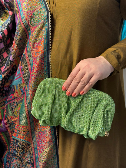 Emerald Sparkle Crystal Clutch