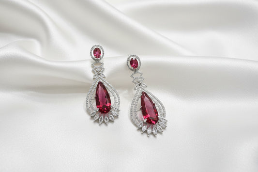 Ruby Crystal Teardrop Statement Earrings