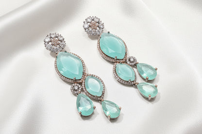 Mint Green Crystal Floral Drop Earrings