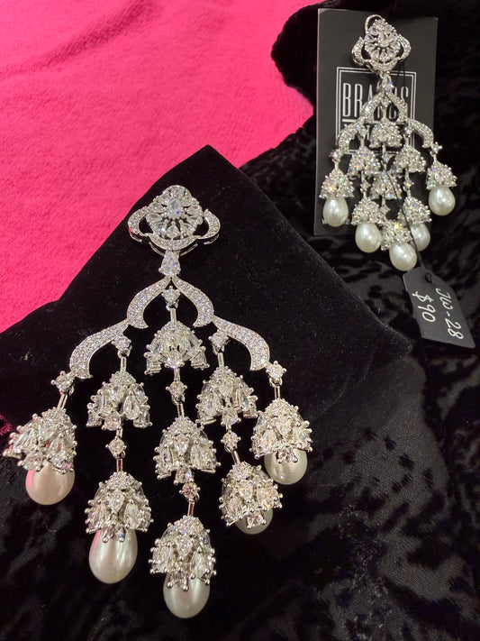 Pearl Drop Crystal Chandelier Earrings