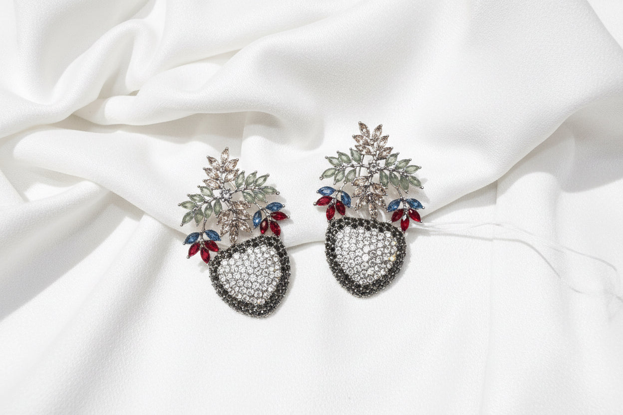 Crystal Heart Floral Statement Brooch