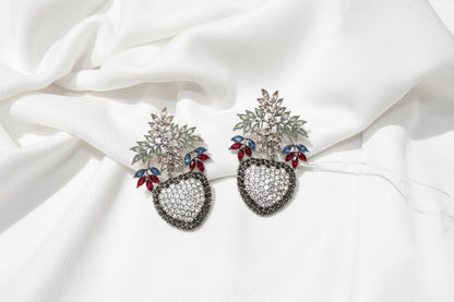 Crystal Heart Floral Statement Brooch