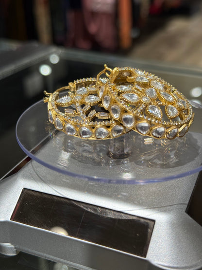 Radiant Kundan Golden-Silver Hoops
