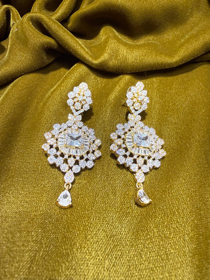Gold-tone Cubic Zirconia Drop Earrings for Bridal or Party Wear