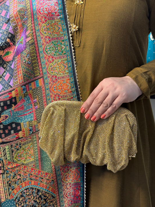 Golden Sparkle Crystal Clutch