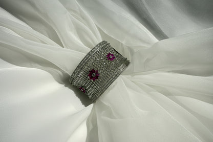 Silver Crystal Floral Cuff Bracelet
