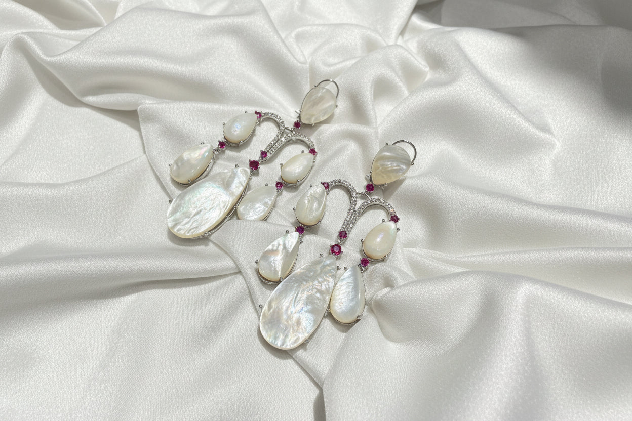 Moonstone Drop Earrings with Pink Accents