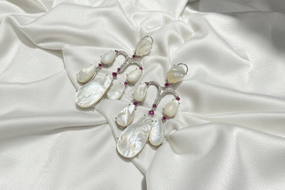 Moonstone Drop Earrings with Pink Accents