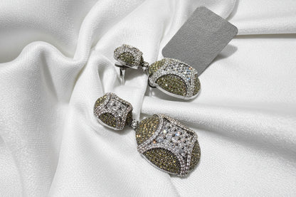 White and Green Stone Drop Earrings