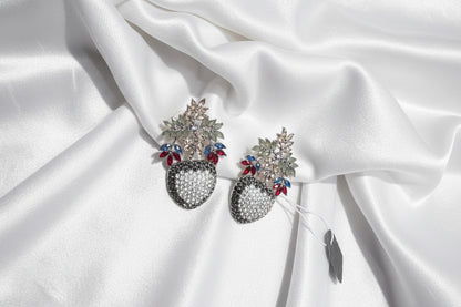 Crystal Heart Floral Statement Brooch